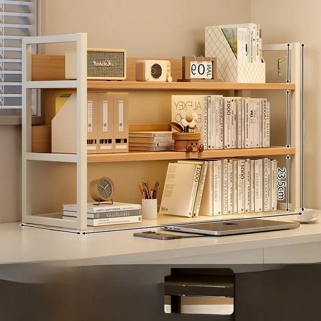 쿠쿠스토어 데스크탑 책장 다층 철제 예술 사무실 정리대 스탠드 스타일 심플 수납 랙 가정 및, 09 화이트 프레임 + 원목 상판 80240CM