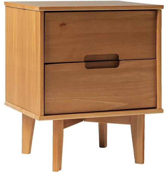Walker Edison Mid Century 모던 그루브 핸들 우드 2단 서랍 나이트 스탠드 사이드 테이블 침실 보관 및 선반 침대 옆 엔드 테이블 50.8cm(20인치), 캐러멜