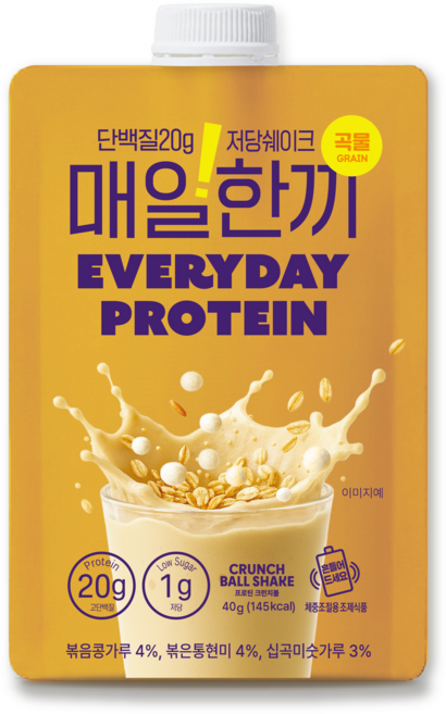 매일한끼 단백질 쉐이크 파우치 저당 고단백 식사대용 체중조절용조제식품 곡물맛, 10개, 40g
