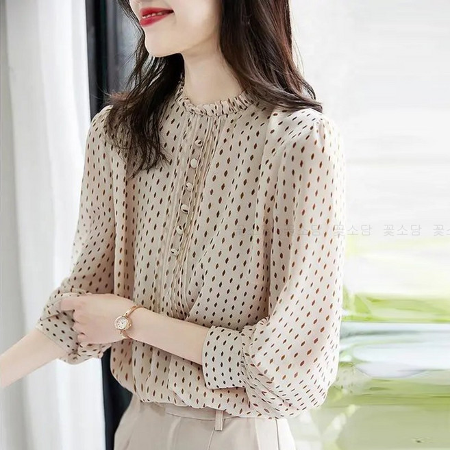 꽃소담 여성 찰랑 퍼프 쉬폰 블라우스 링클프리 루즈핏 셔츠 A-L26A45