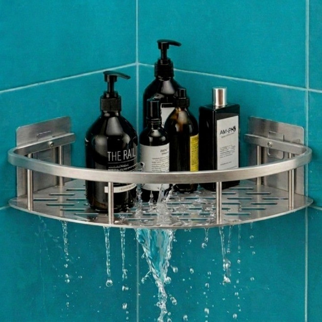 욕실닥터 무타공 코너형 욕실선반, 2개, 실버