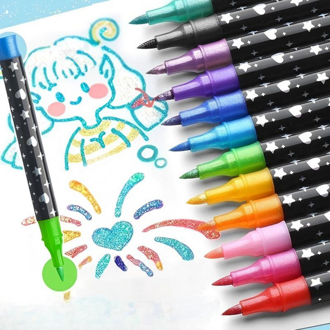 skansol 컬러 트윙클 펄붓펜 캘리그라피 글리터펜 반짝이펜, 48색(24개입)