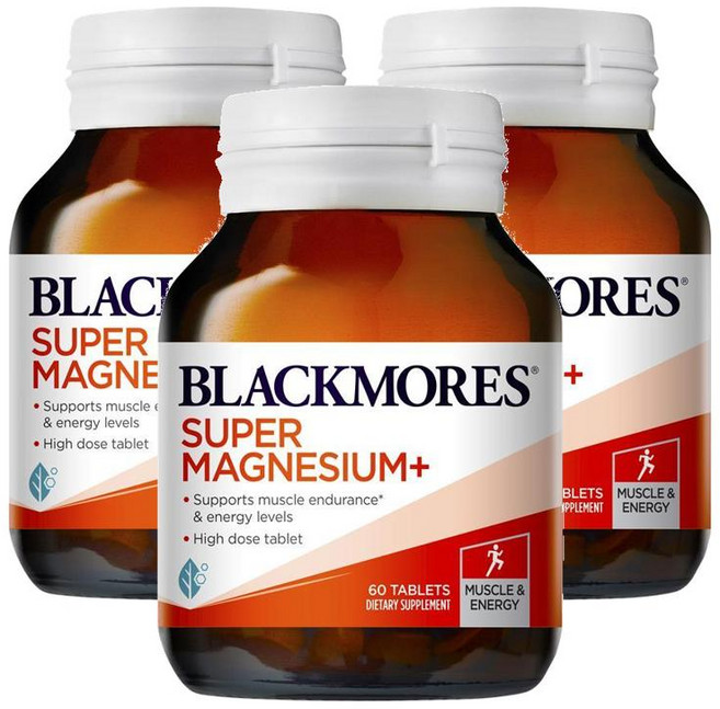 뉴질랜드 블랙모어스 Blackmores Super Magnesium+ 슈퍼 마그네슘, 3개, 60정