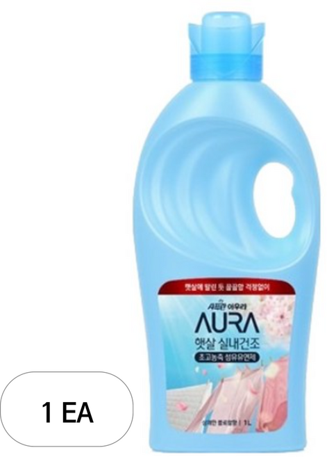 아우라 햇살 실내건조 초고농축 섬유유연제 상쾌한 플로럴향 본품, 1L, 1개