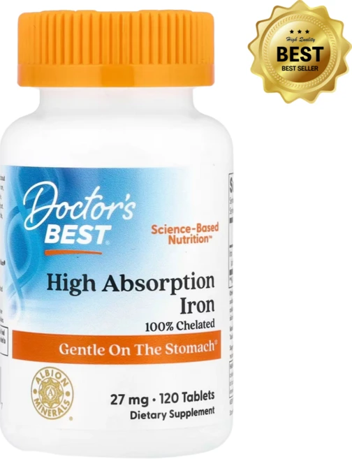 닥터스베스트 고흡수율 철분 보충제 Ferrochel 함유 27mg 120정 글루텐 프리 / 해외직구 미국정품, 1개 - 쿠팡