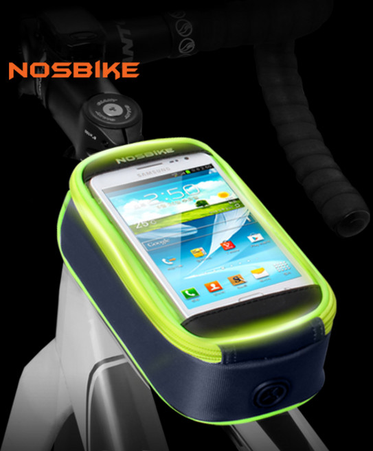 노스바이크 자전거 터치스크린 휴대폰 거치대 사각 핸들가방, 1개, 네이비 (형광 그린)