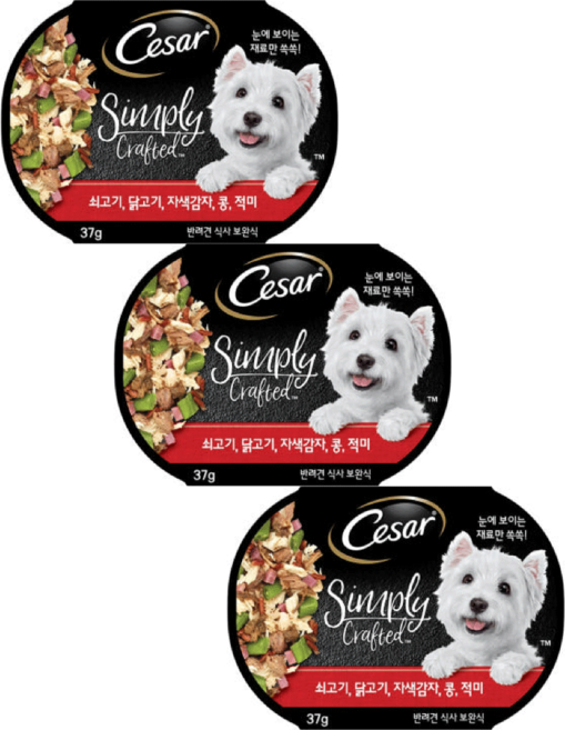 시저 강아지 심플리 크래프티드 습식사료, 소, 37g, 3개