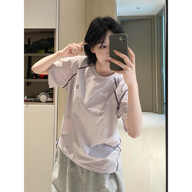 여성 속건 반팔티 캐주얼 봄 여름 통기 아웃도어 등산복 루즈핏 데일리 여자 라운드 상의 LPC