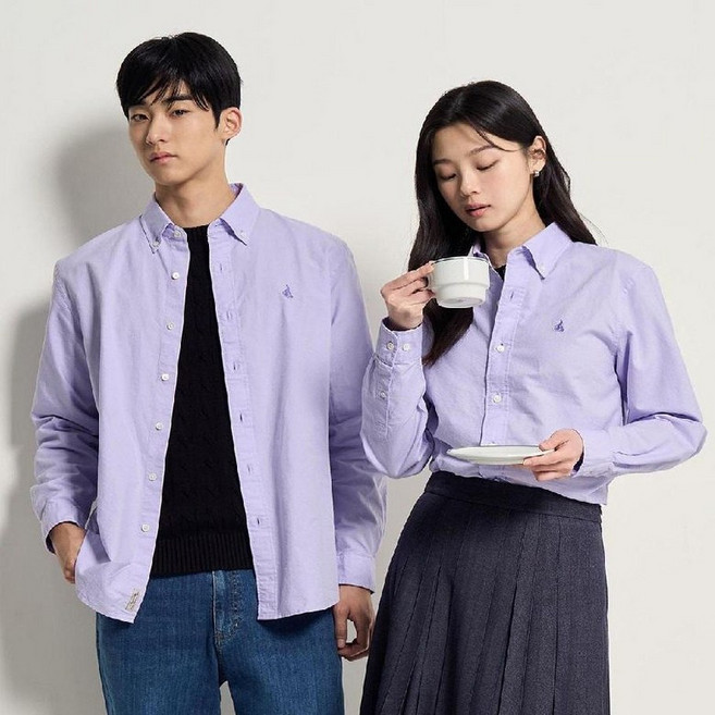 [백화점 정품] 빈폴 멘 [Essential] 남녀공용 옥스퍼드 솔리드 셔츠 - 라이트 퍼플 (BC6164E05V)