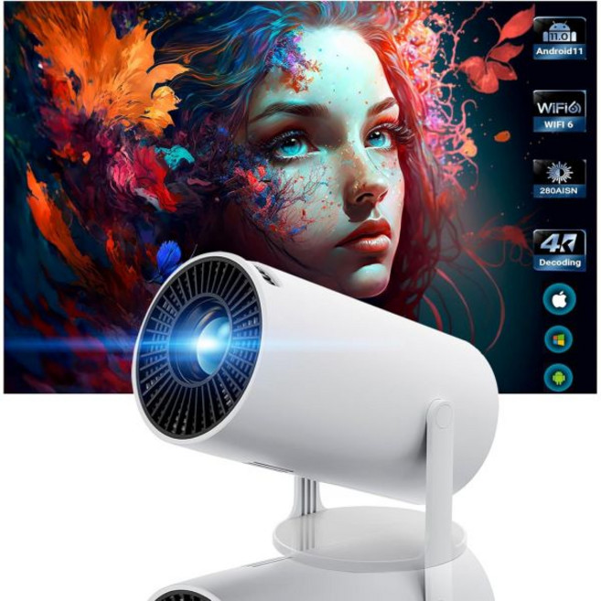 Wi-Fi 및 Bluetooth ProYector Portátil 4k와 Android 11 180° 조절 가능한 、 키스톤 보정 기능이 있는 미니 프로젝터 벽 방과 침실 야외, 1개
