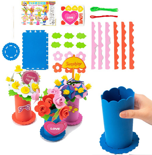 민화샵 EVA 조화 꽃화분 조립 만들기 세트, 장미꽃