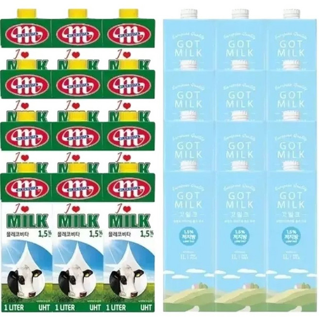 믈레코비타 아이러브 저지방 갓밀크 저지방 혼용출고 1.5 1L 12입r, 12개