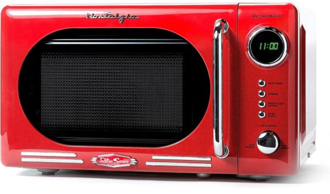 노스탤지아 레트로 카운터탑 전자레인지 대형 800와트 09 입방피트 12개 사전 프로그래밍 요리 설정 디지털 시계 주방 가전 아쿠아, 레트로 클래식, 0.7 큐빅 피트, 빨강