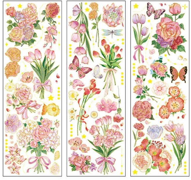 PET 다즐링 플라워 골드 빈티지 꽃 일러스트 소품 투명 다이어리 꾸미기 다꾸 스티커, 04 : 작은편지
