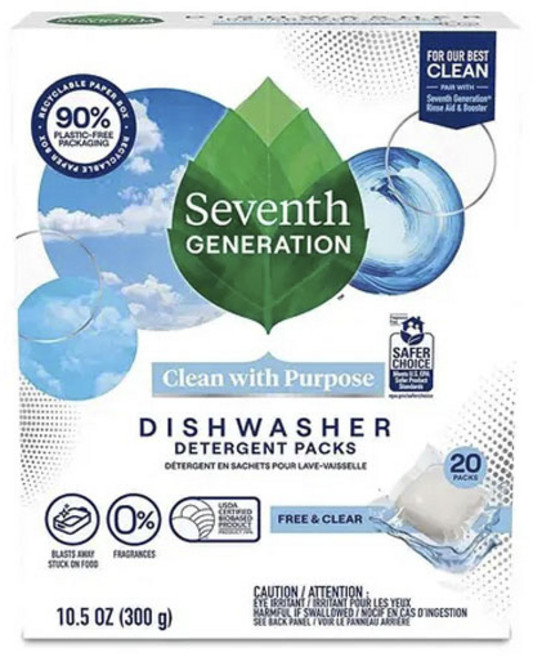 세븐스제너레이션 클린 위드 퍼포즈 디쉬워셔 세제 팩 레몬 센트 20개입, 1개, 300g