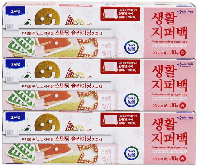 크린랩 스탠딩/슬라이딩 생활지퍼백 (중) x 3개, 단품, 중(M)