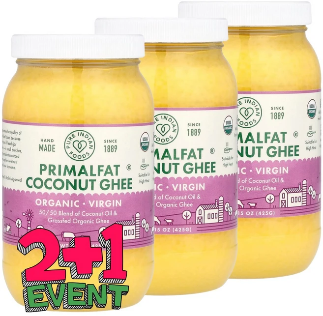 [2+1] 퓨어인디언푸드 유기농 버진 PrimalFat 코코넛 기버터 425g / 해외직구 미국정품, 3개 - 쿠팡