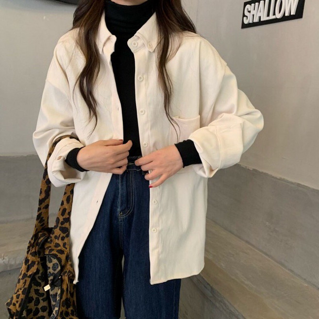 韓版毛呢燈芯絨長袖襯衫 立領磨毛棉質排扣糖果色高磅厚