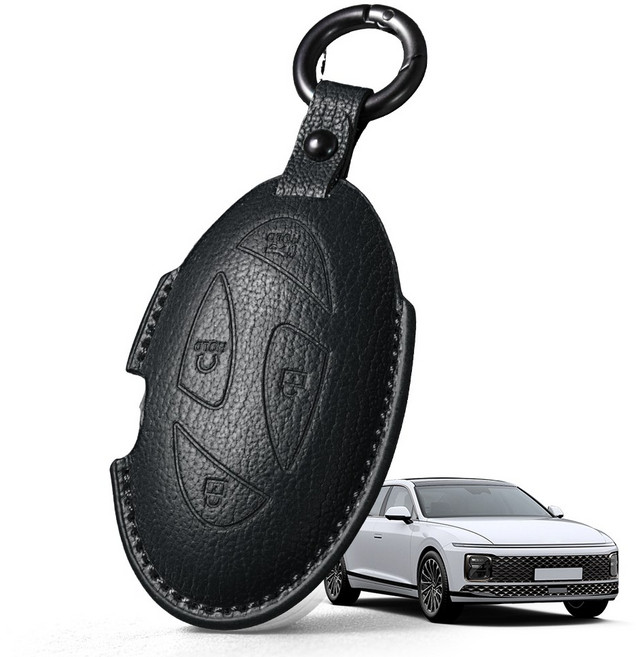 프리미엄 고급 산양가죽 스마트키케이스 / 현대 디 올 뉴 그랜저 GN7 (2022.11-2026) 호환 / 키홀더 키커버 감성 키보호케이스, 5버튼, 블랙