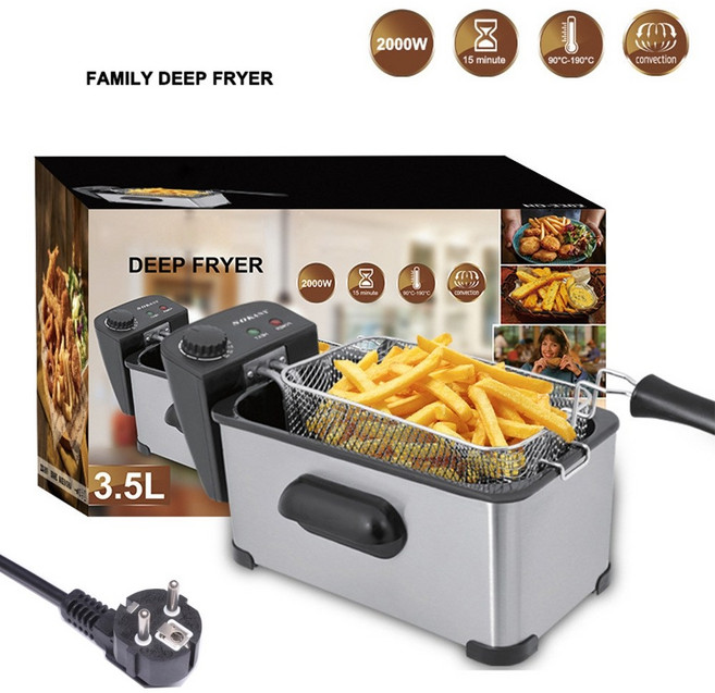 Mochae 대용량 전기 튀김기 가정용 고출력 온도제어 튀김기 치킨 핫도그 돈까스 3.5L, 블랙