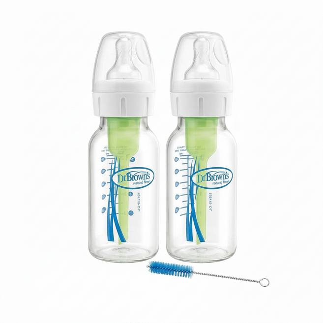 닥터브라운 내로우넥 옵션스 플러스 유리 젖병 미국산, 투명, 120ml, 2개
