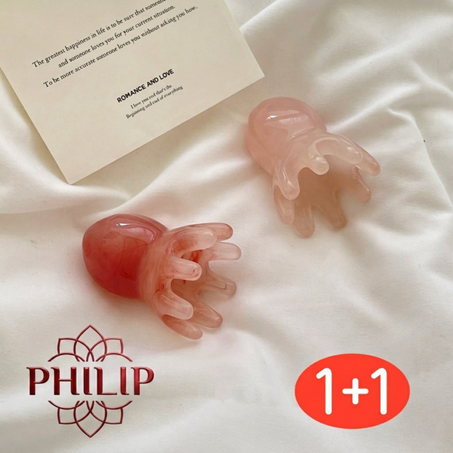 1+1 PHILIP 문어 괄사 마사지기 얼굴 리프팅 지압 두피 마사지기 붓기제거 뷰티 홈케어, 마블 핑크, 2개