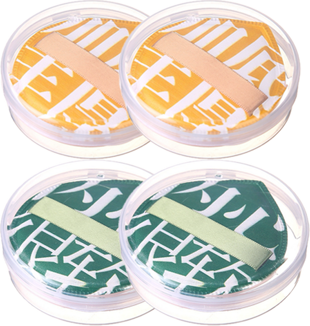 옥그라미 케이스 증정 XL 애기궁둥이퍼 모찌 파운데이션 쫀득 쿠션 엉덩이퍼프, 4개, 옐로우 그린