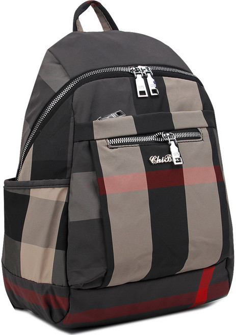 체크 무늬 패턴 발수 지퍼 백팩