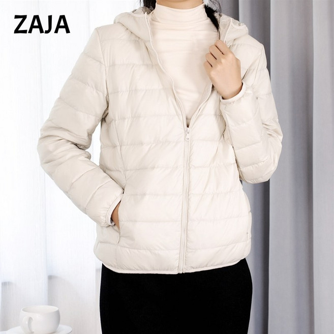 ZAJA 여성 후드 오리털 경량패딩 겨울 숏패딩 빅사이즈 점퍼