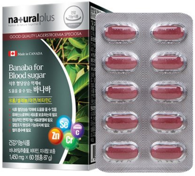 바나바잎 추출물 바나나잎 코르솔산 크롬 코로솔산 네추럴플러스 헬스하우스 캡, 바나바잎 추출물 바나나잎 코르솔산 크롬 코로솔산 네추럴, 87g, 1