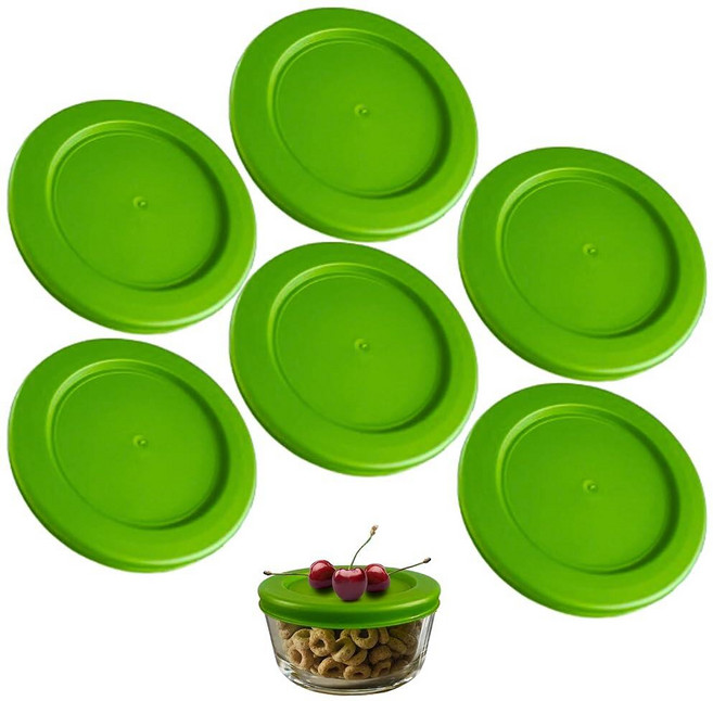 Pyrex 7200-PC용 2컵/470mL 터키석 블루 레드 교체 뚜껑/커버 473.2ml(16온스) 앵커 호킹 및 Klare Ware 보관 그릇 *뚜껑만 포함* - *유, 6 Pack, 스프링 그린