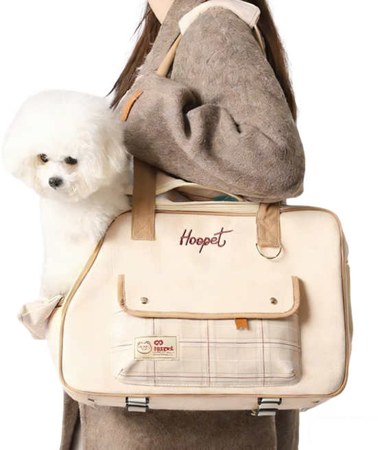 포프린츠펫 강아지 기내용 슬링백 산책 이동 가방, 1개, 베이지