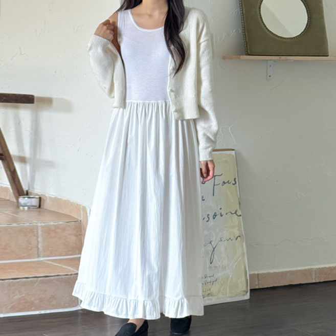 봉봉스토리 프릴스프리처 여성 이너 나시 원피스 레이어드용 밑단 프릴 롱드레스 임부복