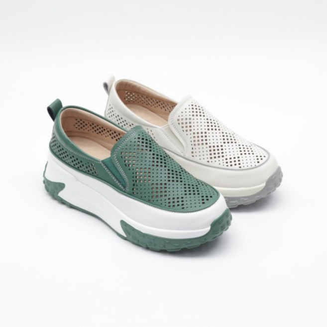 여성용 여름 시원한 펀칭 가죽 슬립온 스니커즈 단화 운동화