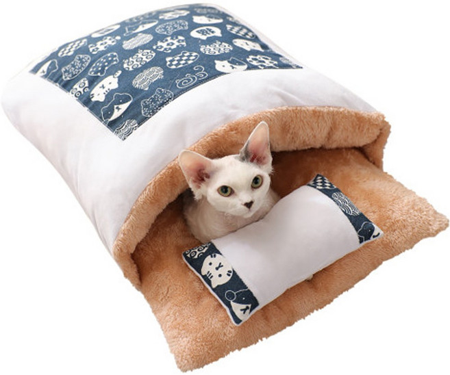 반려동물 이불 + 전용 베개, 네이비캣, 1개