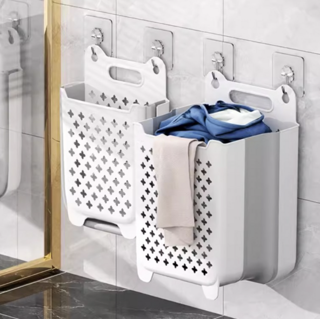 에어클린 접이식 벽걸이 틈새 중형 세탁 빨래바구니, 화이트