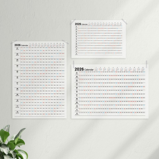 보아스넷 2026 포스터달력 대형 1년 한장 벽걸이 연간 캘린더 인테리어 벽달력, 1개, 2026 포스터달력 1세트(3종)