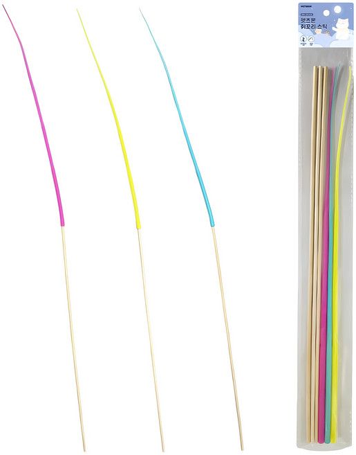 펫츠몬 쥐꼬리 스틱 고양이 장난감 3종, 핑크 + 옐로우 + 블루, 1세트