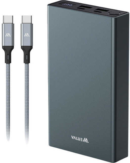 밸류엠 100W PPS 초고속 충전 PD 메탈 보조배터리 20000mAh 멀티단자 + 60W C to C 케이블 세트, VM-PM20CPQ