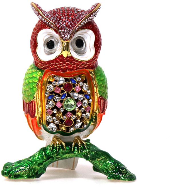 칠보 부엉이 보석함(레드그린)-인테리어소품/불교용품, 1개