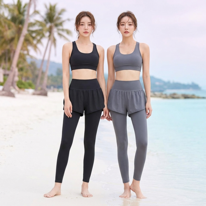 마리벨 여성 여름 자외선차단 워터레깅스 반바지 일체형 9부