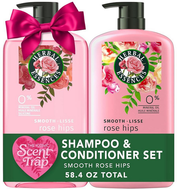 [미국발송] Herbal Essences 허벌에센스 스무스 샴푸 & 컨디셔너 세트 로즈힙 비타민E 파라벤프리 컬러세이프, 2개
