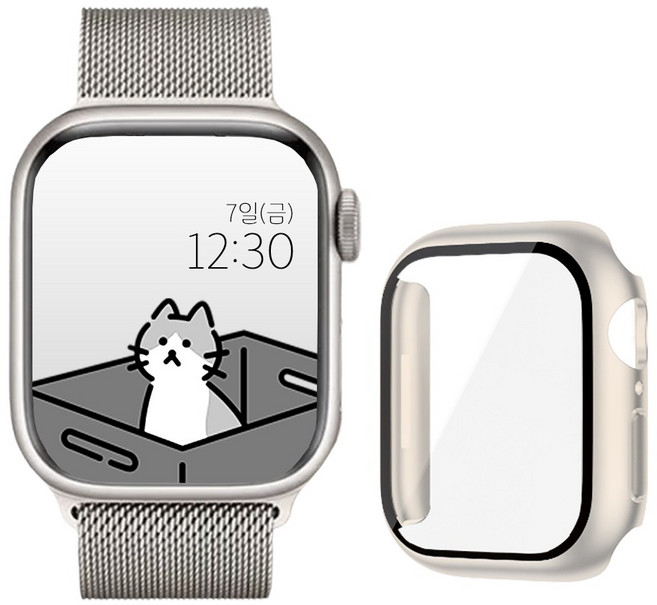 아이비온 애플워치 호환 밀레니즈 마그네틱 스트랩 + 풀커버 케이스 세트, 스타라이트