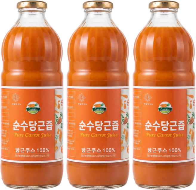 순수 당근즙 당근주스100% 유기농당근원료 1000ml X3병, 3개, 1L