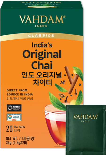 바담티 인도오리지널차이티 짜이 마살라 블랙티 VAHDAM CHAI, 1개, 20개입, 1.8g