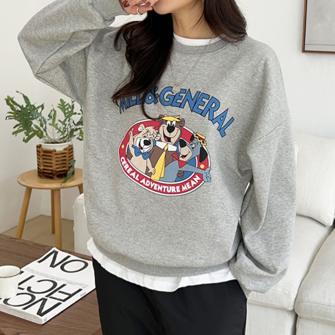 마이쏭 여성 빅사이즈 겨울맨투맨 도톰 따뜻한 MILL프린팅오버핏맨투맨(기모)