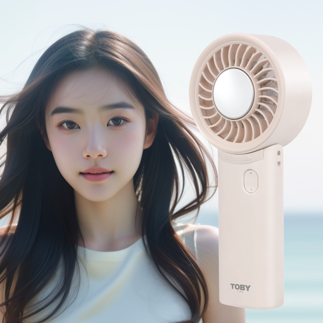 토비라이프 급속 냉각 휴대용 손풍기 접이식 에어컨 손 선풍기 + 스트랩 증정, GXZ-F99B