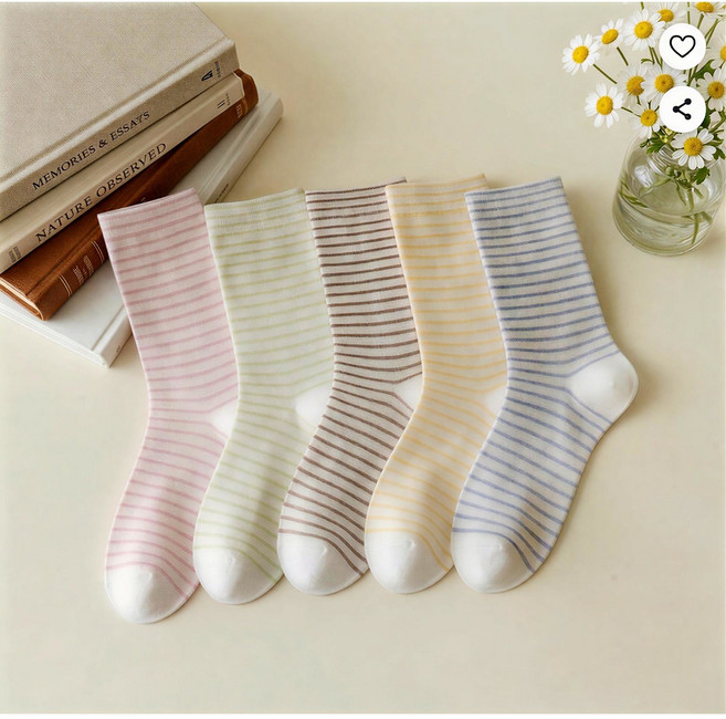 럽멜로 파스텔 줄무늬 임산부 무압박 양말, 5개