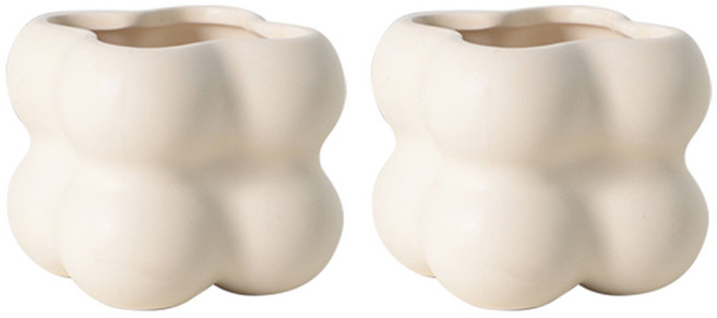 케이트가든 미니 세라믹 화분 2P 다육이 원형 모던 도자기, 2개, 크림