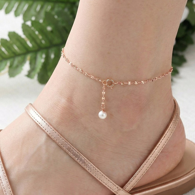 에바주얼리 데일리 팅클 14K 2푼 체인 드롭 금 발찌